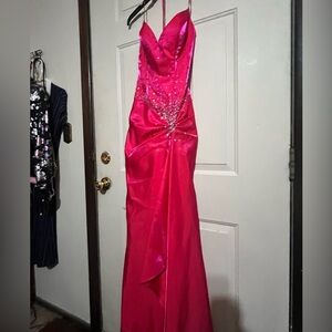 Y2K Night Moves Fuchsia Satin Gown with Rhinestones
